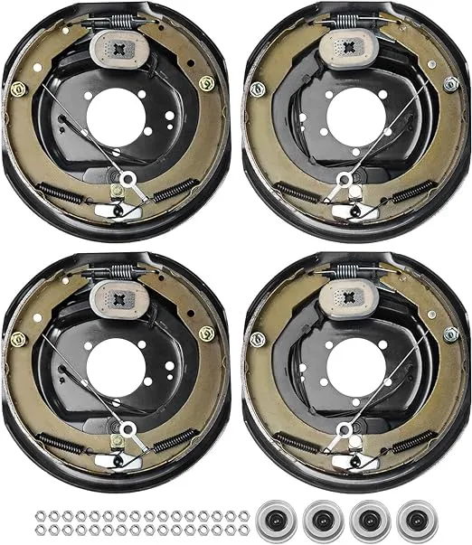 VEVOR Electric Trailer Brake Assembly, 12" x 2", 2 Pairs Self-Adjusting Electric Brakes Kit for 7000 lbs Axle, 5-Hole Mounting, Backing Plates for Braking System Part Replacement (2 Right + 2 Left)