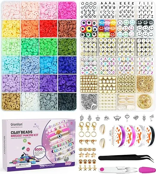 Gionlion Clay Beads Bracelet Making Kit, Pack 2 Boxes Preppy Clay Beads Letter Beads Spacer Beads and Charms Kit for Friendship Jewelry Making, Arts and Crafts Gifts for Girls Ages 8-12
