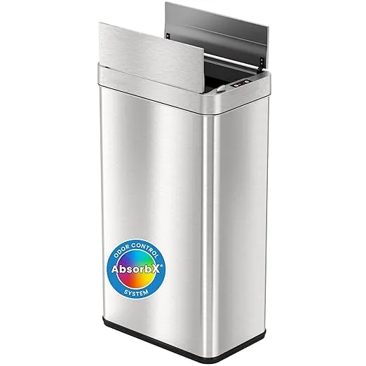iTouchless 18 Gallon Wings Open Kitchen Trash Can with Lid and Odor Filter, Dog Proof Lid Lock 68 Liter Slim Stainless Steel Garbage Bin Home Office Bedroom Living Room Large Capacity Wastebasket