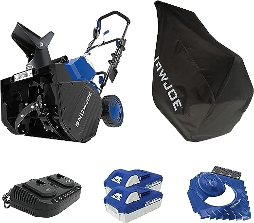 Snow Joe 24-Volt Cordless Snow Blower Bundle, 18-Inch Snow Clearing Deck, Auger Assit (w/Batteries, Dual Port Charger, Cover, Ice Dozer)