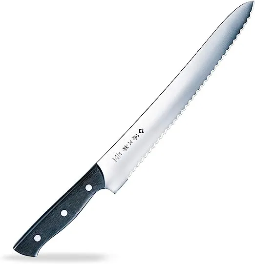 TOJIRO JAPAN Hand Made Chef Bread Knife Slicer Cutter, 10.6" Blade - Reinforced Laminated Material