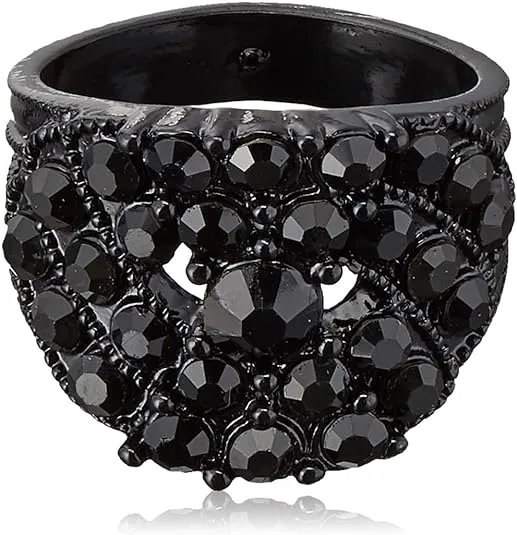 GUESS "Basic Jet and Silver Wide Band with Enamel and Stones Ring, Size 8 (89117094)