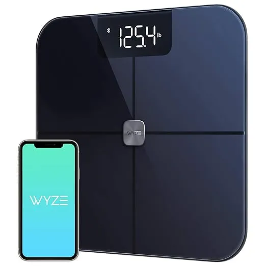 Wyze Smart Scale, Scale for Body Weight, Digital Bathroom Scale for Body Fat, BMI, and Heart Rate, Body Composition Analyzer with App, Batteries Included, Bluetooth, 400 lb, Black