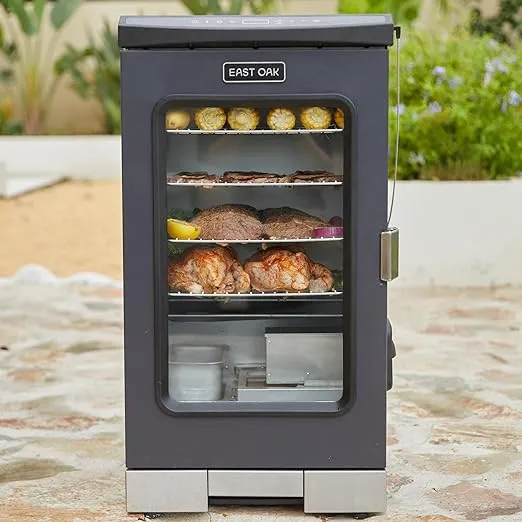 EAST OAK 30" Electric Smoker, Outdoor Smoker with Glass Door and Meat Thermometer, 725 Sq Inches of Cooking with Remote, 4 Detachable Racks Smoker Grill for Party, Home BBQ, Night Blue