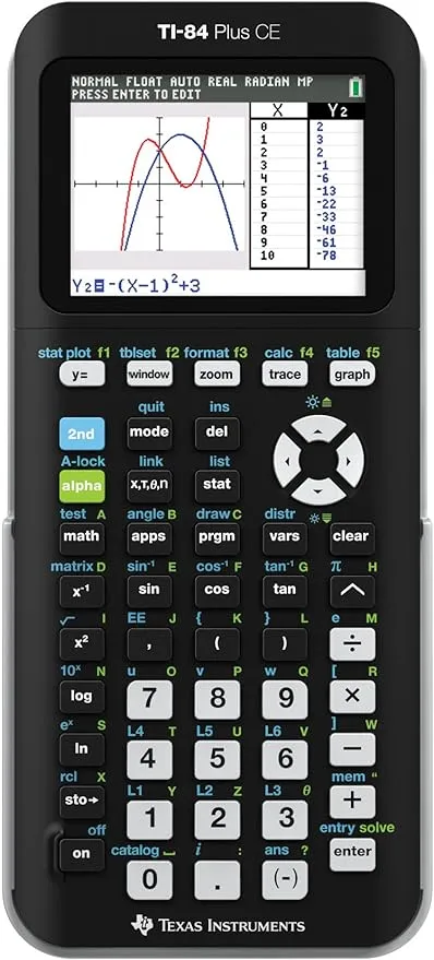 Texas Instruments TI-84 PLUS CE Graphing Calculator, Black (Frustration-Free Packaging) (84PLCE/PWB/2L1/A)