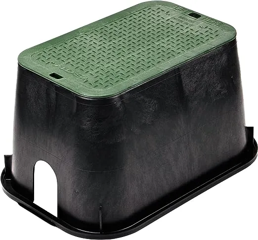 NDS D1000-SG 10 in. X 15 in. Rectangular Valve Box and Cover, 10 in. Height, Irrigation Control Valve Lettering, Black Box, Green Cover, Black/Green