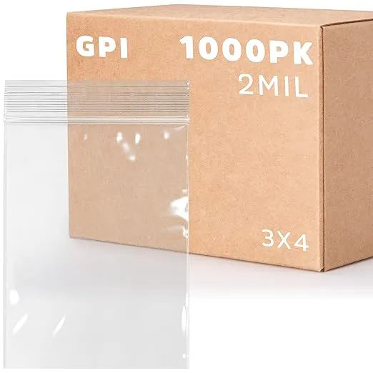 Clear Plastic Reusable Zip Bags - Bulk GPI Case of 1000 3" x 4" 2 mil Thick Strong & Durable Poly Baggies with Resealable Zip Top Lock for Travel, Storage, Packaging & Shipping.