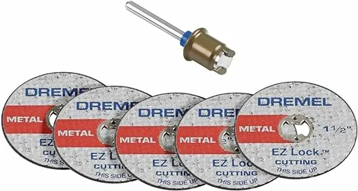 Dremel EZ406-02, EZ - Lock Starter Kit, 1 1/2-Inch (38.1 mm) Wheel Diameter, 5 Piece Fiberglass Reinforced Cut-Off Wheels and EZ402 Mandrel Included, Rotary Tool Cutting Disc Accessories