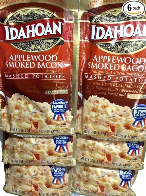 Idahoan, Applewood Smoked Bacon Flavored Mashed Potatoes, 4oz Pouch (Pack of 6)
