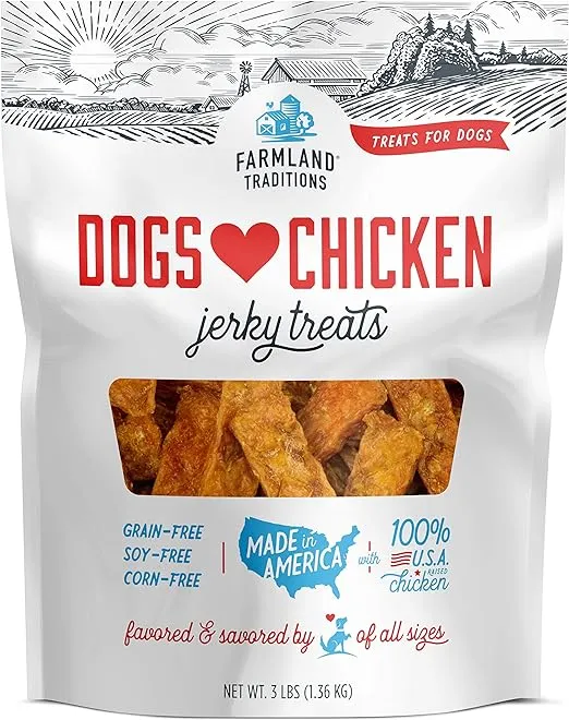 Farmland Traditions Dogs Love Chicken Premium Two Ingredients Jerky Treats for Dogs (3 lbs USA Raised Chicken)