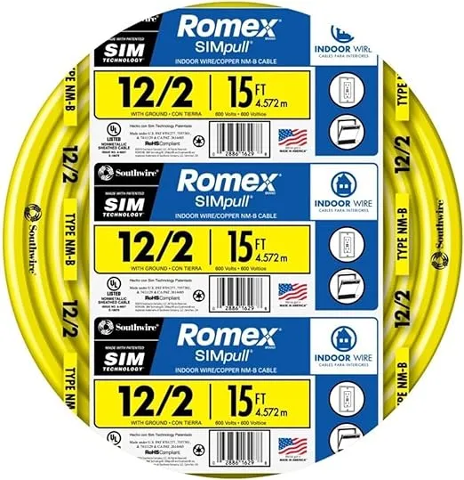 Southwire Romex Brand Simpull Solid Indoor 12/2 W/G NMB Cable 15ft Coil-SW# 28828226
