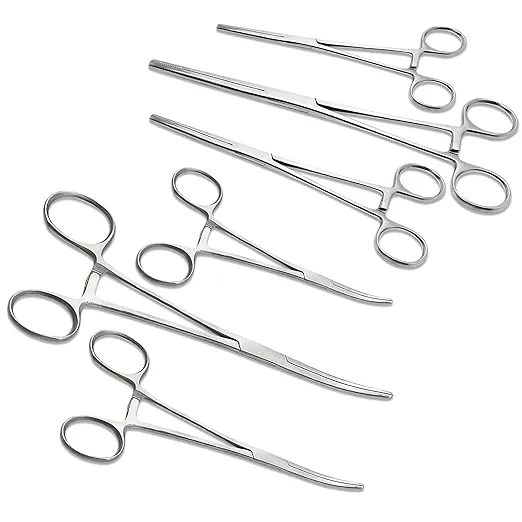 Ultimate Hemostat Set, 6 Piece Ideal for Hobby Tools, Electronics, Fishing and Taxidermy - 8", 6.25" and 5", Stainless Steel, Curved & Straight