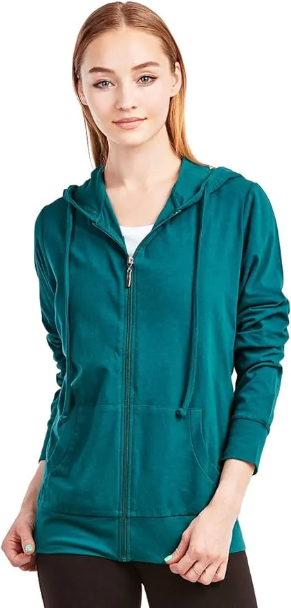 Sofra Women's Thin Cotton Zip Up Hoodie Jacket