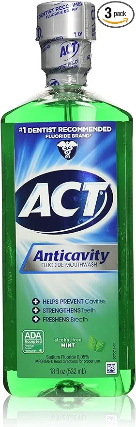Act Anticavity Fluoride Mouthwash Mint 18 fl oz (Pack of 3)(Packaging May Vary)