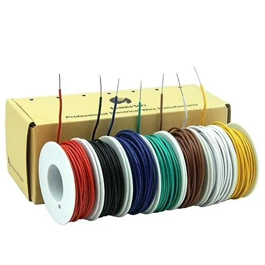 24 awg Solid Wire kit Electrical Wire Cable 7colors 30ft Each spools 24 Gauge UL1007 Tinned Copper Hook up Wire kit breadboard Wire for DIY