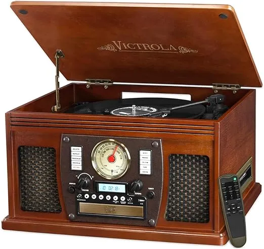 Victrola 8-in-1 Bluetooth Record Player & Multimedia Center, Built-in Stereo Speakers - Turntable, Wireless Music Streaming, Real Wood | Mahogany