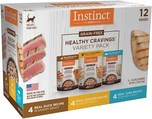 Instinct Healthy Cravings Grain Free Recipe Variety Pack Natural Wet Cat Food Topper by Nature's Variety, 3 oz. Pouches (Pack of 12)