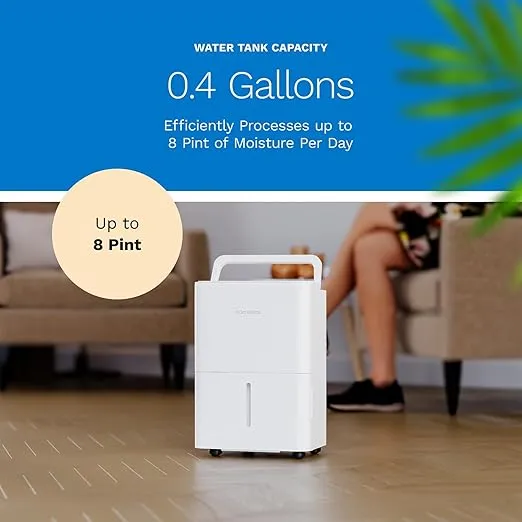 hOmeLabs 1,000 Sq. Ft Portable Dehumidifier - Ideal for Home Bedroom, Bathroom, Office and Small Sized Rooms - Ultra Quiet, Compact with Drain Hose Included - 8 pint