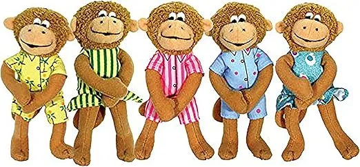 MerryMakers Five Little Monkeys Finger Puppet Playset, Set of 5, Polyvinyl Chloride, 5-Inches Each