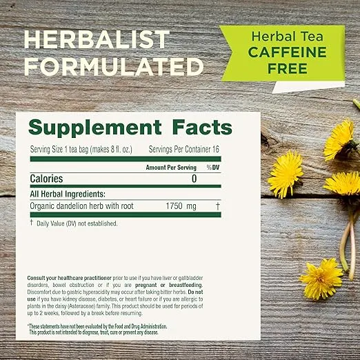 Traditional Medicinals Organic Dandelion Leaf & Root Herbal Tea (Pack of 1), Supports Kidney Function and Healthy Digestion, 16 Tea Bags Total
