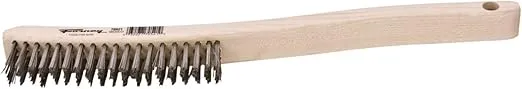 Forney 70521 Wire Scratch Brush, Stainless Steel with Curved Wood Handle, 13-3/4-Inch-by-.013-Inch