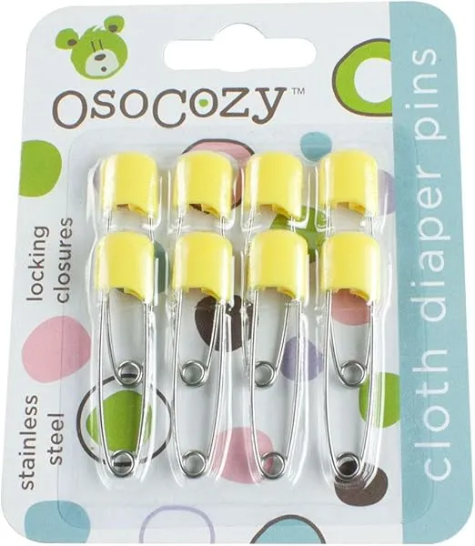 OsoCozy Diaper Pins - {Yellow} - Sturdy, Stainless Steel Diaper Pins with Safe Locking Closures - Use for Special Events, Crafts or Colorful Laundry Pins , 2.875 Inch x 0.25 Inch x 0.5 Inch