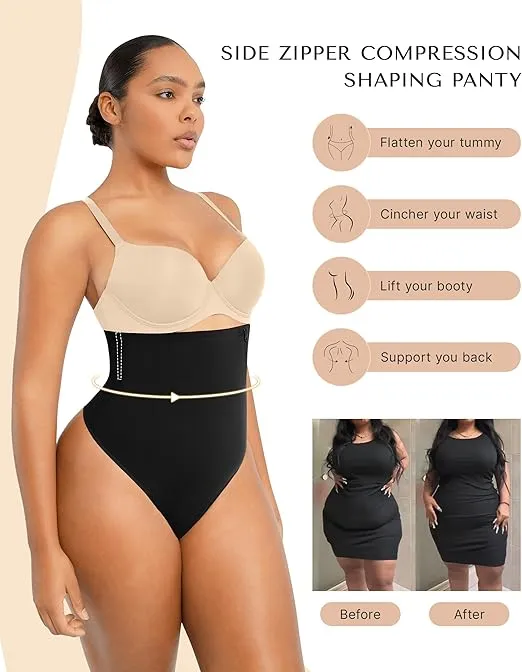 SHAPELLX Tummy Control Shapewear Side Zipper Panties Body Shaper for Women Compression Shapewear Thong Girdle Waist Shaper