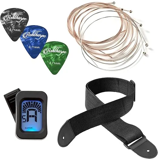 Ashthorpe 30-inch Beginner Acoustic Guitar Package (Black), Basic Starter Kit w/Gig Bag, Strings, Strap, Tuner, Picks