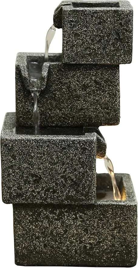 Hi-Line Gift Concrete CRATES Fountain with Warm White LED Lights, Grey
