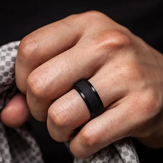 ThunderFit Silicone Wedding Rings for Men, Breathable Step Edge Rubber Engagement Bands 10mm Wide 2.5mm Thick - 1/2/3/4/5/6/7 Variety Multipack