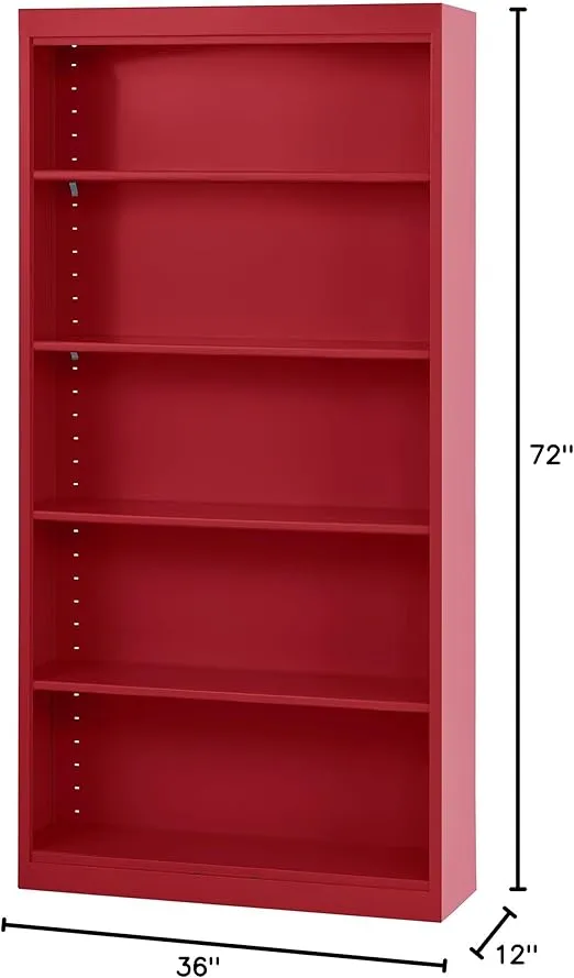 Sandusky BA40361272-01 Elite Wielded Bookcase with Adjustable Shelves, 5-Tier Open Display Bookshelf for Home, Office, 12" D x 36" W x 72" H, Red