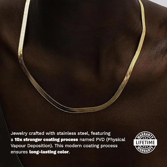 Hey Harper Nassau Necklace - Waterproof & Sweatproof Simple Womens Necklaces for Everyday Wear - Silver, Rose Gold, Gold Necklaces for Women - Stainless Steel Necklace - Herringbone Chain with 14k Golden Color PVD Coating - Necklaces for Women Trendy