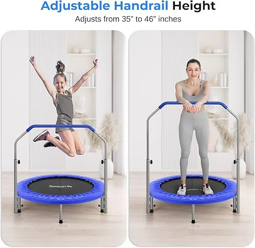 SereneLife 36"/40" Portable & Foldable Trampoline in-Home Mini Rebounder with Adjustable Handrail for Indoor and Outdoor Workout Use, Fitness Body Exercise, Round Jumping Cardio, Safe for Kids/Adults