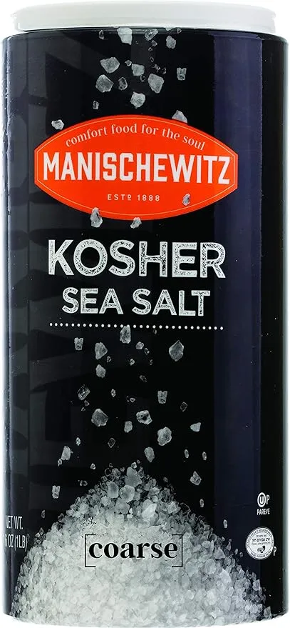 Manischewitz Premium Kosher Salt, Coarse Sea Salt, 16oz (1 Pound) Easy Pour Canister, Product of Italy, Pure Mediterranean Sea Salt. The Perfect Salt Grinder Refill!