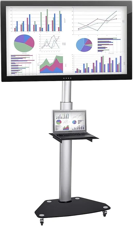 Mount-It! Mobile TV Cart, Height Adjustable Rolling Flatscreen Stand with Component Shelf and Rolling Casters, Fits Screen Sizes 37 to 70 inches and VESA 200x200 to 600x400, 110lb Capacity (MI-1875)