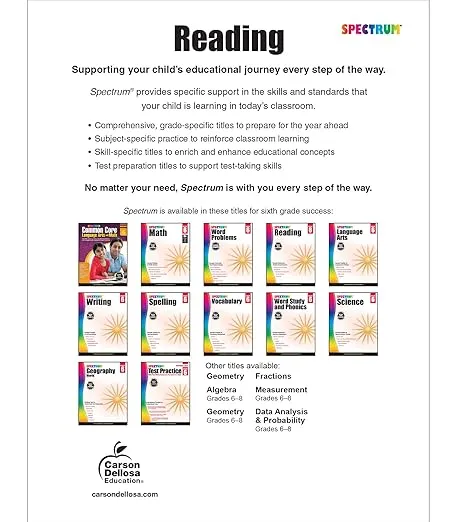 Spectrum Reading Comprehension Grade 6, Ages 11 to 12, 6th Grade Reading Comprehension Workbooks, Nonfiction and Fiction Passages, Analyzing Story Structure, and Critical Thinking Skills - 174 Pages
