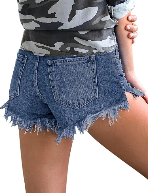 luvamia Women Casual High Waisted Denim Shorts Frayed Raw Hem Ripped Jeans Shorts