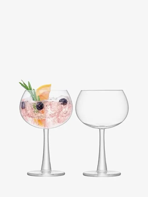 LSA Gin Balloon Glasses in Clear with Flared Stem and Disc Shaped Feet - Durable Mouth Blown Glass - 14 oz Drinkware - Pack of 2