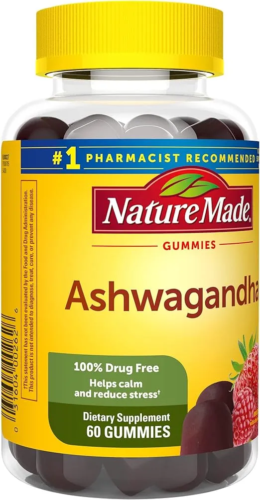 Nature Made Ashwagandha Gummies, Vegan, KSM 66 Ashwagandha for Stress Support, 60 Count, 30 Day Supply