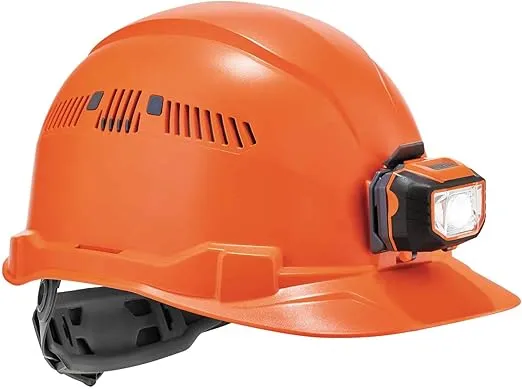 Vented Hard Hat with Light, Cap Style, Ratchet Suspension, Class C, Ergodyne Skullerz 8972LED Orange