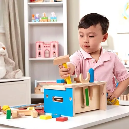 Melissa & Doug Hammer and Saw Tool Bench - Wooden Building Set (32 pcs)