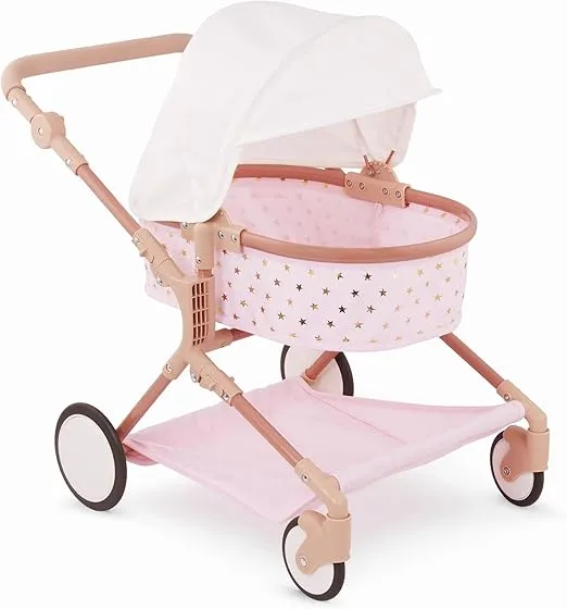 LullaBaby – Twin Doll Stroller – Pink Toy Stroller With Gold Stars – Foldable Canopy, Swivel Wheels & Storage Basket – Baby Doll Accessories – Toys For Kids Ages 2 & Up – Double Doll Stroller
