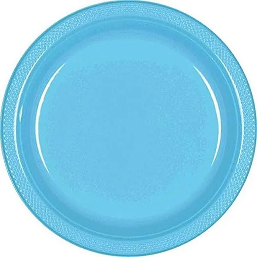 Vibrant Round Caribbean Blue Plastic Plates - 10" (Pack of 20) - Premium Quality Design, Ideal for Any Event or Party