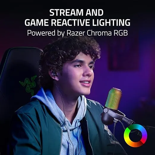 Razer Seiren V3 Chroma RGB USB Microphone: Stream & Game Reactive Lighting - Tap-to-Mute Sensor - Condenser Mic - Digital Gain Limiter & Shock Absorber - PC, Discord, OBS Studio, XSplit - Black