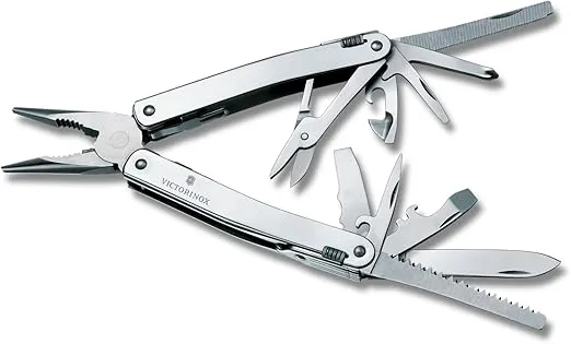 Victorinox Swiss Tool Spirit X Multi Tool, 24 Function Swiss Made with Locking Blade and Long-Nosed Pliers, incl. Leather Case - Silver