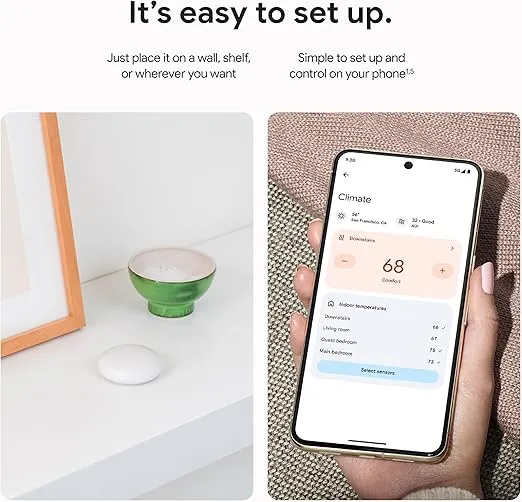 Google Nest Temperature Sensor (2nd Gen) - Room Comfort Sensor with Scheduling - Works with The Nest Learning Thermostat (3rd and 4th Gen) and Nest Thermostat E - Porcelain