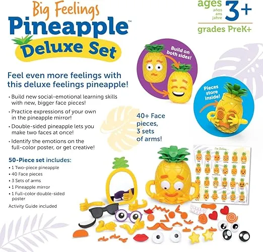 Learning Resources Big Feelings Pineapple Deluxe Set, 50 Pieces, Ages 3+, Social Emotional Learning Toys, Sensory Toys for Toddlers, Speech Therapy Materials, Fine Motor Skills Toys, Yellow, Small