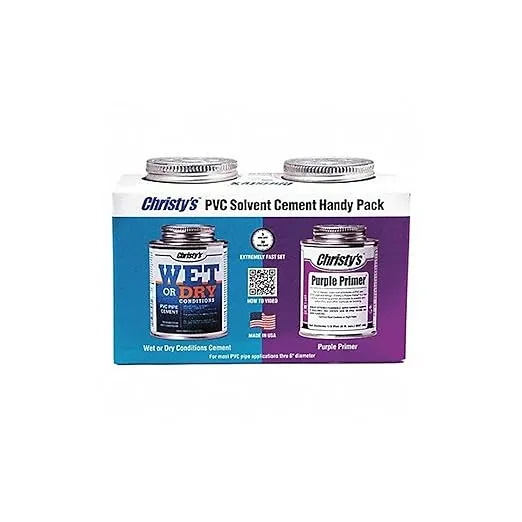 Christy's Handy Pack: Wet Or Dry Conditions Medium Body PVC Cement and Purple Primer, 1/2 Pint (8 fl oz), Aqua Blue