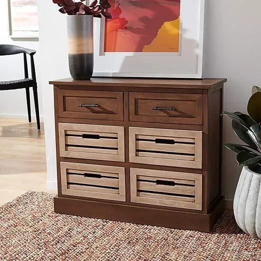 SAFAVIEH Home Collection Briar Brown and Sand 6 Removable Drawer Storage Chest