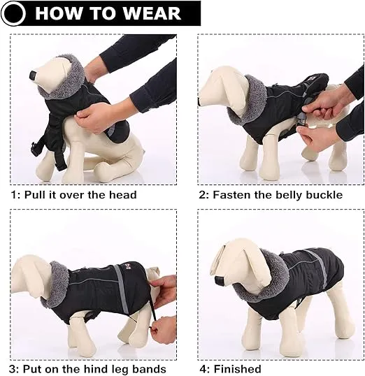 QBLEEV Warm Dog Coat Reflective Dog Jacket, Waterproof Dog Winter Coat Turtleneck Dog Clothes for Cold Weather, Thick Fleece Dog Snowsuit Christmas Dog Vest Pet Apparel for Small Medium Large Dogs S